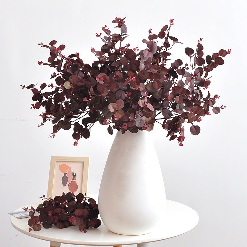 30" Autumn Eucalyptus Stems (3-Pack), Burgundy Russet Faux Branches, Realistic Long Stem Greenery for Tall Vases, Wedding Decor & Floral Arrangements