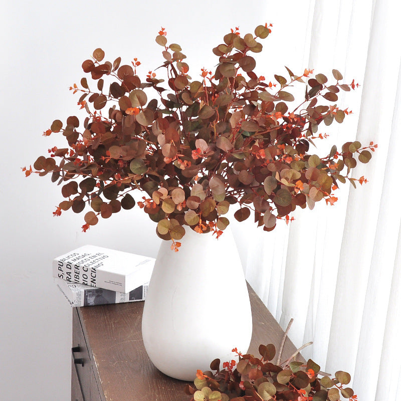 30" Autumn Eucalyptus Stems (3-Pack), Burgundy Russet Faux Branches, Realistic Long Stem Greenery for Tall Vases, Wedding Decor & Floral Arrangements