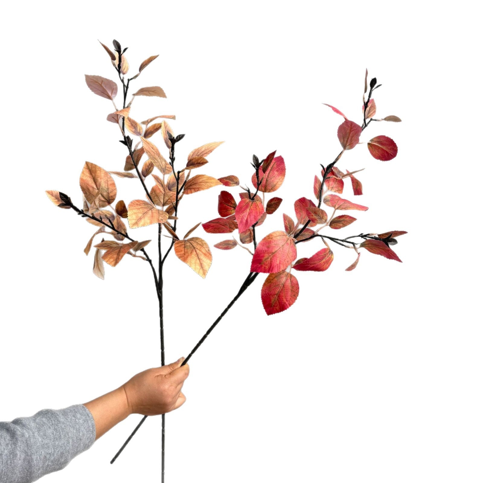 Autumn Birch Leaf Spray, Set of 2, 33-Inch Tall Faux Branches, Realistic Withered Stems for Rustic Home Decor, Vase Filler, Wedding Arrangements