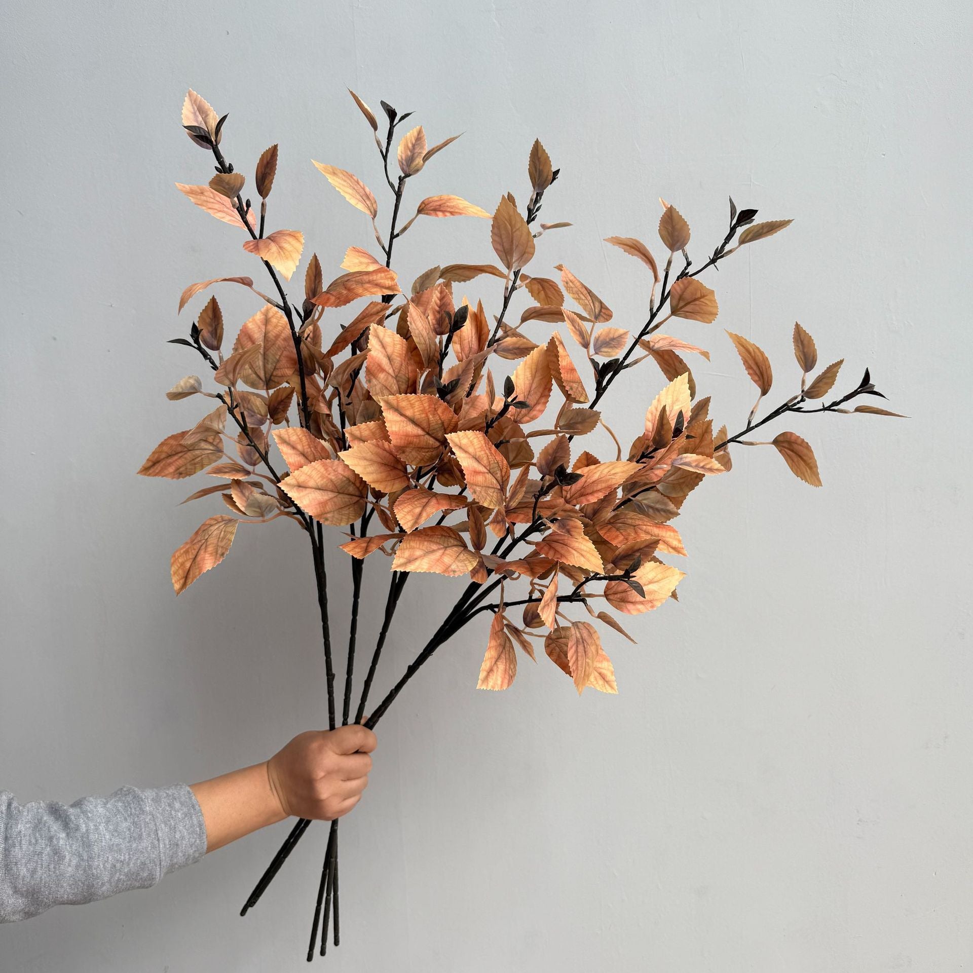 Autumn Birch Leaf Spray, Set of 2, 33-Inch Tall Faux Branches, Realistic Withered Stems for Rustic Home Decor, Vase Filler, Wedding Arrangements