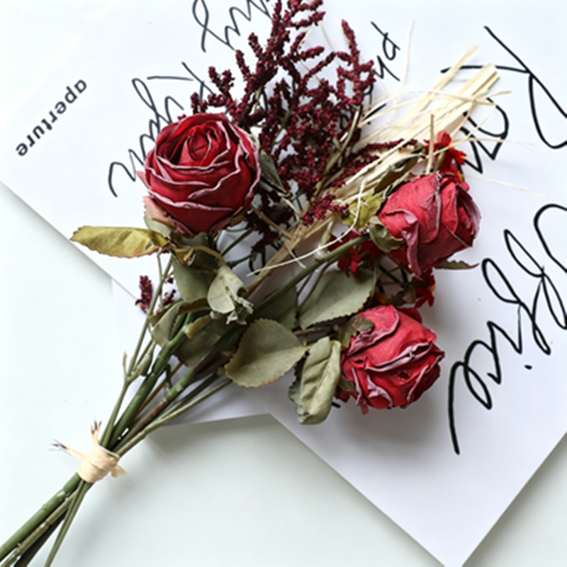 Autumnal Rose & Daisy Bouquet, 14" Faux Burnt Edge Flowers, Realistic Vintage Stems for Home Decor, Wedding Centrepieces, DIY Florists