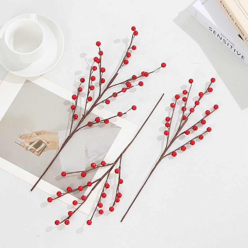 Artificial Red Berry Stems, 15" Lifelike Winter Berry Branches, Faux Red Berries for Vase, Christmas Wreath Making, Holiday Home Decor & DIY Crafts