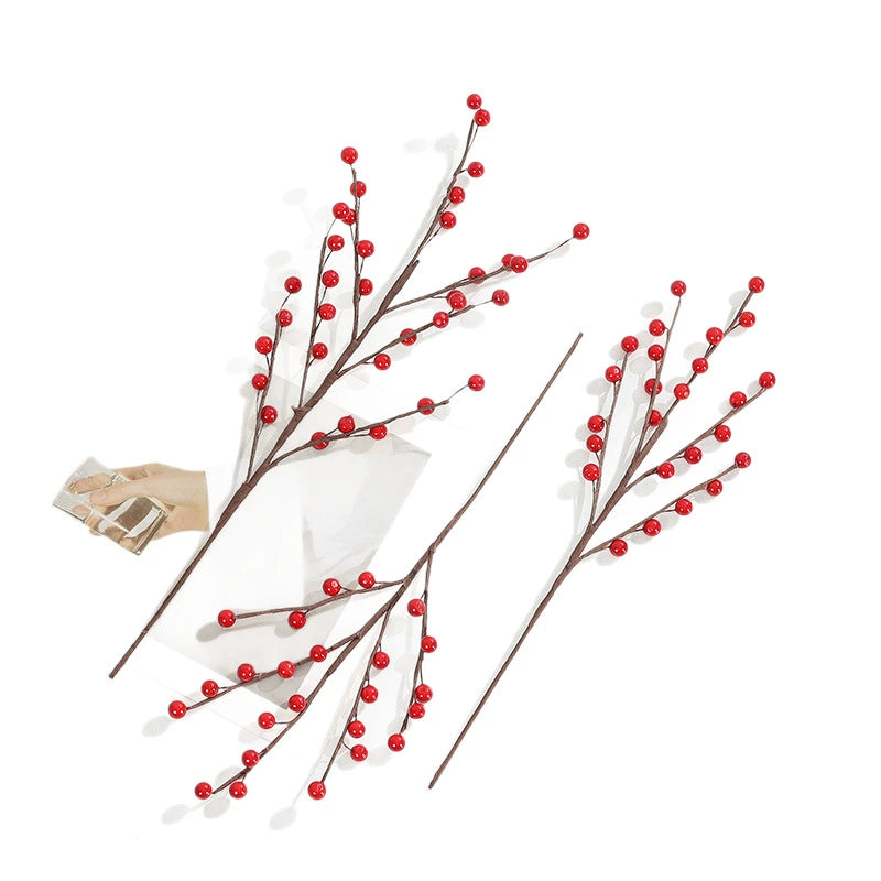 Artificial Red Berry Stems, 15" Lifelike Winter Berry Branches, Faux Red Berries for Vase, Christmas Wreath Making, Holiday Home Decor & DIY Crafts
