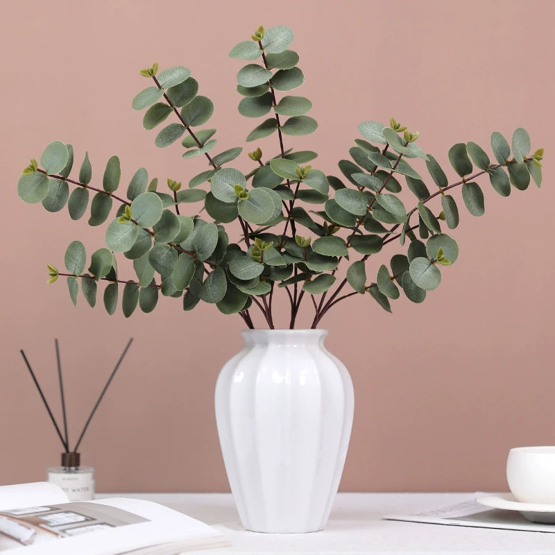 Realistic Silver Dollar Eucalyptus Stem, 20-Inch Faux Money Leaf Spray for Modern Home Decor, Vase Filler, DIY Wreaths & Wedding Greenery