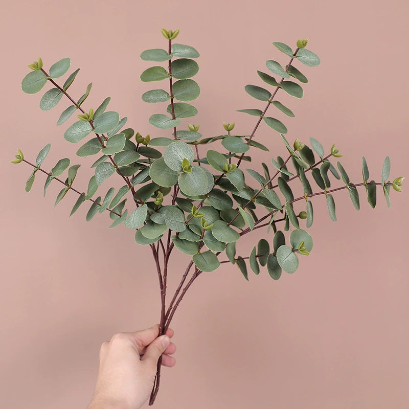Realistic Silver Dollar Eucalyptus Stem, 20-Inch Faux Money Leaf Spray for Modern Home Decor, Vase Filler, DIY Wreaths & Wedding Greenery