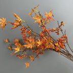 39" Faux Autumn Maple Branch with Berries, Realistic Tall Fall Stem for Vase Filler, Seasonal Home Decor, DIY Wreaths & Weddings