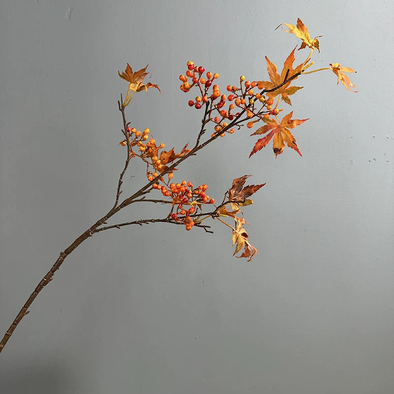 39" Faux Autumn Maple Branch with Berries, Realistic Tall Fall Stem for Vase Filler, Seasonal Home Decor, DIY Wreaths & Weddings