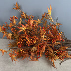 39" Faux Autumn Maple Branch with Berries, Realistic Tall Fall Stem for Vase Filler, Seasonal Home Decor, DIY Wreaths & Weddings