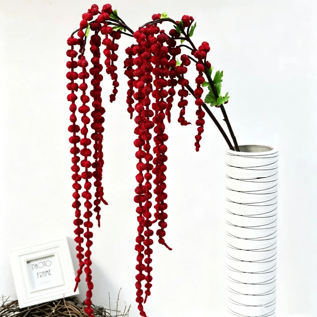 Realistic Cascading Amaranthus, 39" Long Trailing Berry Stem, Faux Hanging Plant for Wall Decor, Planter, Wedding Arrangements