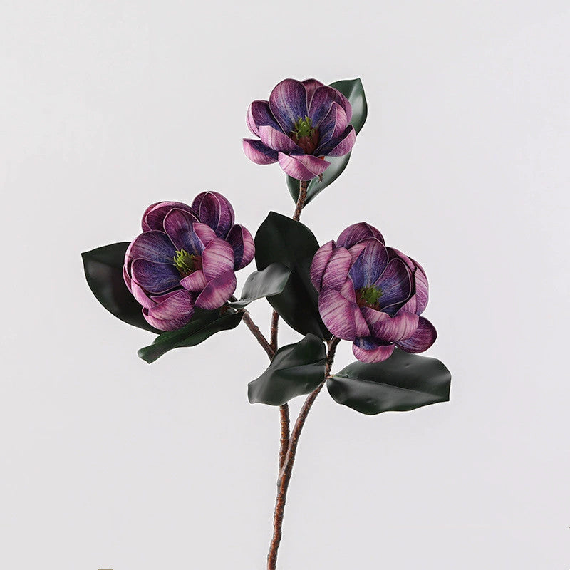 Large Real Touch Magnolia Flower Stem, 28" Tall with 3 Blooms, Faux Floral for Wedding Bouquets, Event Planners & Elegant Home Decor
