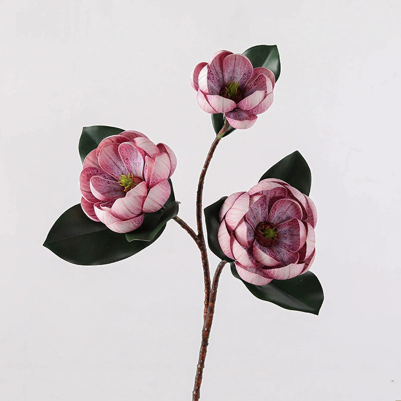 Large Real Touch Magnolia Flower Stem, 28" Tall with 3 Blooms, Faux Floral for Wedding Bouquets, Event Planners & Elegant Home Decor