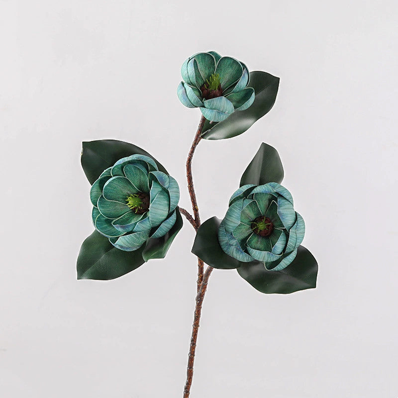 Large Real Touch Magnolia Flower Stem, 28" Tall with 3 Blooms, Faux Floral for Wedding Bouquets, Event Planners & Elegant Home Decor