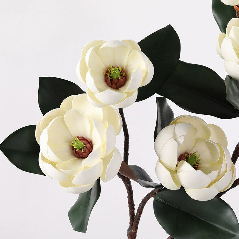 Large Real Touch Magnolia Flower Stem, 28" Tall with 3 Blooms, Faux Floral for Wedding Bouquets, Event Planners & Elegant Home Decor