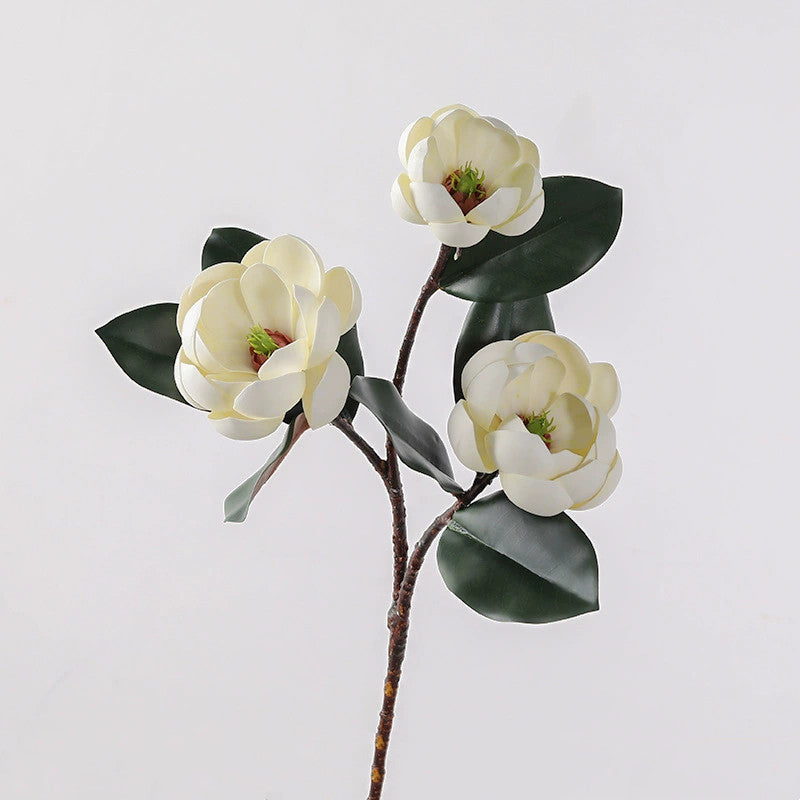 Large Real Touch Magnolia Flower Stem, 28" Tall with 3 Blooms, Faux Floral for Wedding Bouquets, Event Planners & Elegant Home Decor