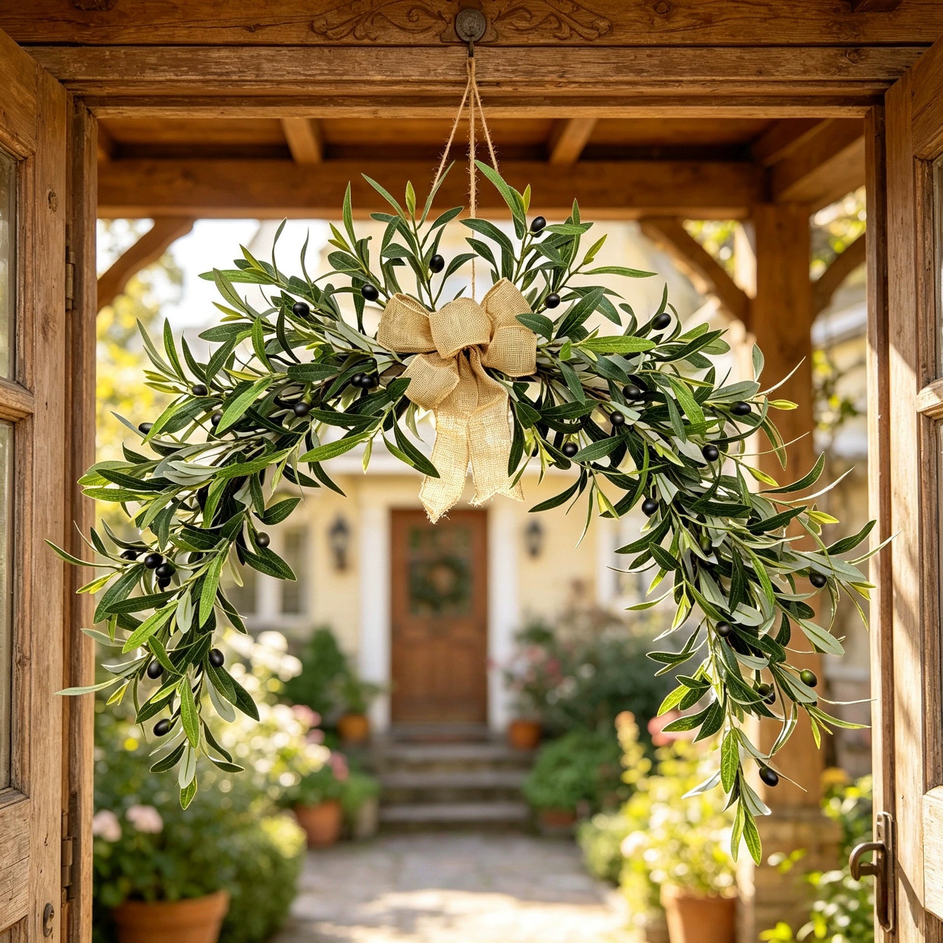 Large 31" Artificial Olive Garland, Realistic Faux Olive Branch Swag for Fireplace Mantel, Wall Decor, Mirror Accent, Farmhouse Wedding