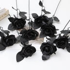 Everlasting Black Roses, Set of 5, 15" Gothic Artificial Flowers, Realistic Dark Floral for Moody Halloween Decor, Wedding Bouquets & Vase Arrangements