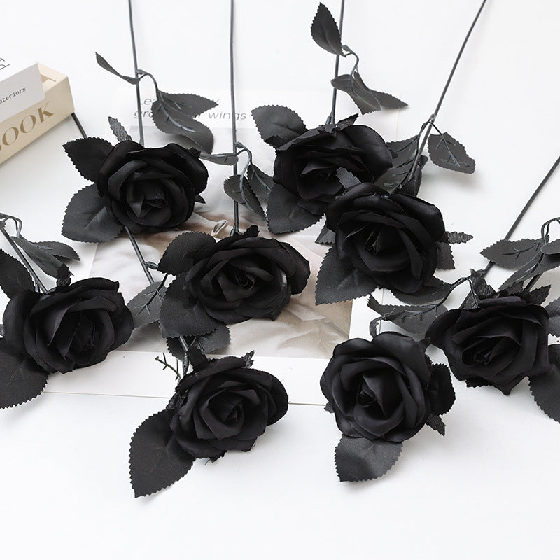 Everlasting Black Roses, Set of 5, 15" Gothic Artificial Flowers, Realistic Dark Floral for Moody Halloween Decor, Wedding Bouquets & Vase Arrangements