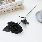 Everlasting Black Roses, Set of 5, 15" Gothic Artificial Flowers, Realistic Dark Floral for Moody Halloween Decor, Wedding Bouquets & Vase Arrangements