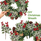 Set of 2 Faux Red Berry & Pinecone Stems, 16 Inch Realistic Winter Floral Spray for Christmas Decor, Holiday Vase Fillers, Wreath Making & Crafts