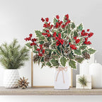 Set of 2 Faux Red Berry & Pinecone Stems, 16 Inch Realistic Winter Floral Spray for Christmas Decor, Holiday Vase Fillers, Wreath Making & Crafts
