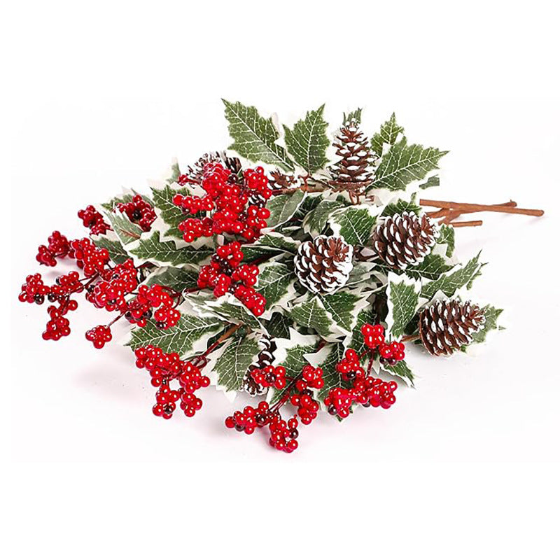 Set of 2 Faux Red Berry & Pinecone Stems, 16 Inch Realistic Winter Floral Spray for Christmas Decor, Holiday Vase Fillers, Wreath Making & Crafts