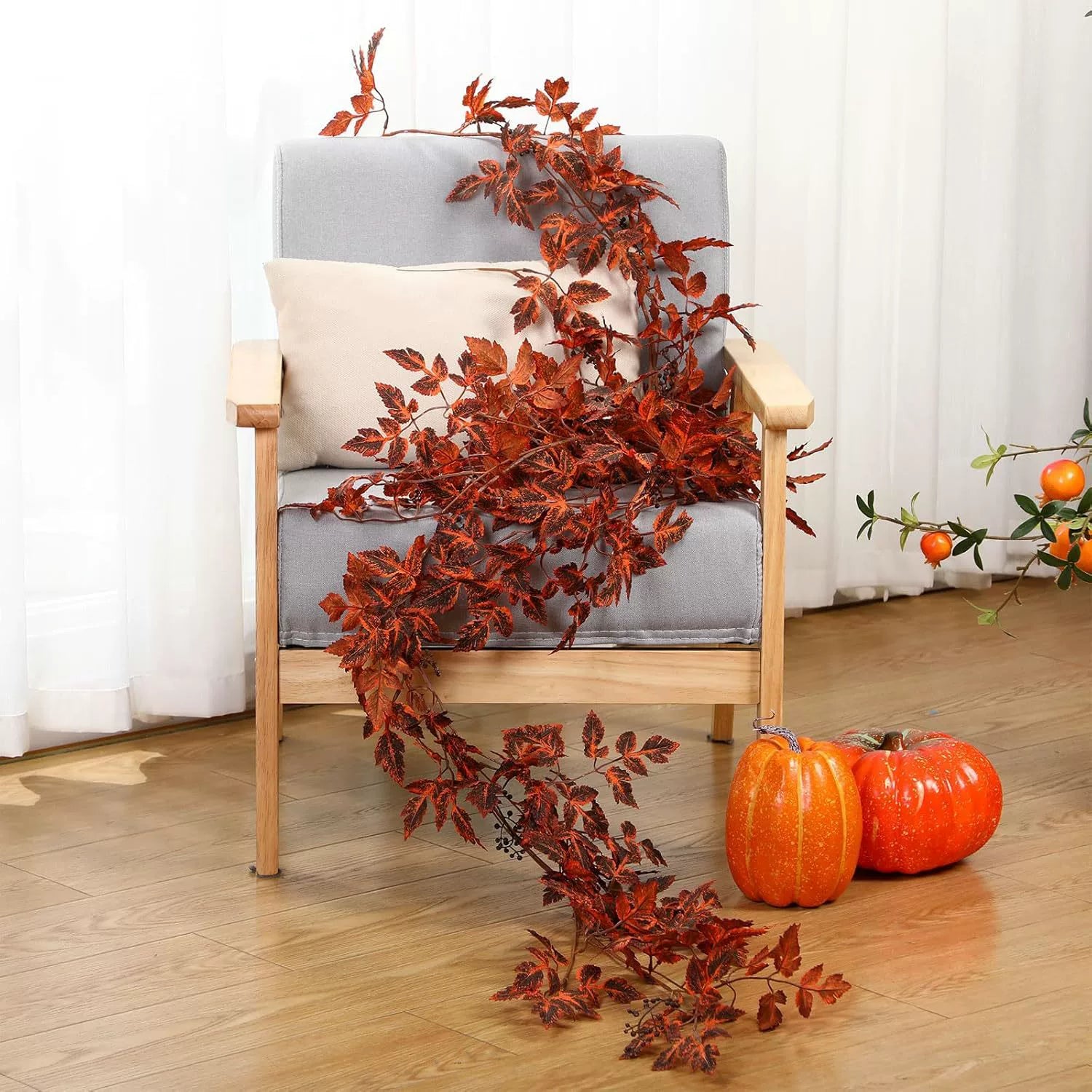 71" Realistic Maple Leaf Garland, Faux Autumn Foliage Vine in Red, Yellow & Green, Lifelike Thanksgiving Decor, Halloween Mantel, Fall Wedding Arch