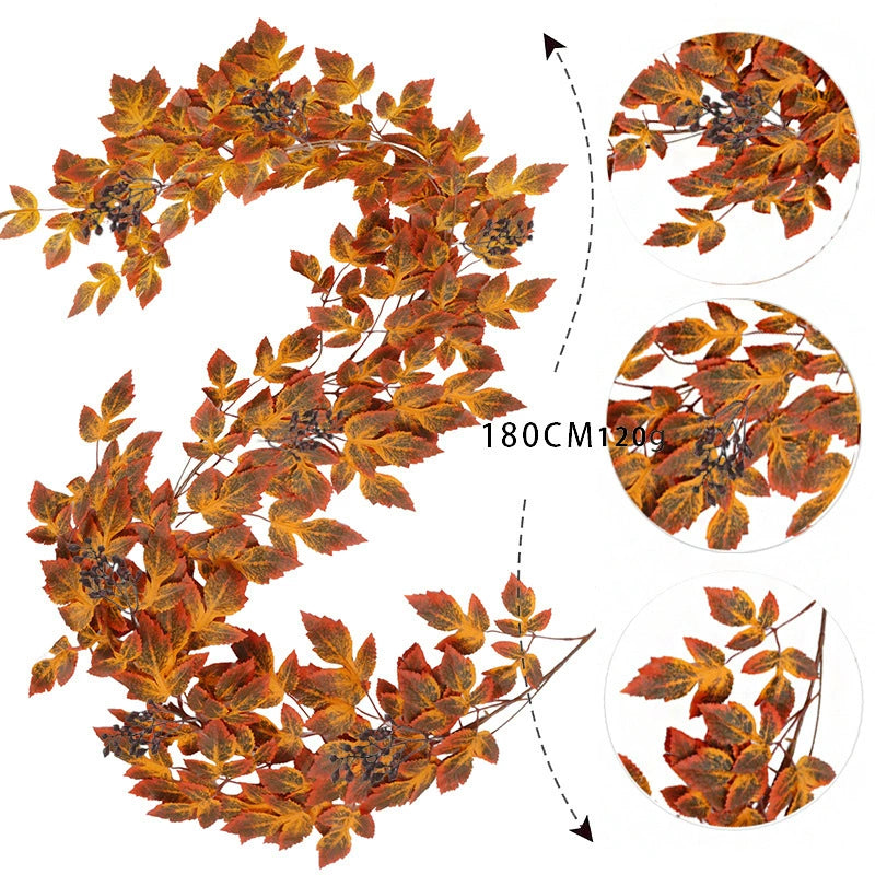 71" Realistic Maple Leaf Garland, Faux Autumn Foliage Vine in Red, Yellow & Green, Lifelike Thanksgiving Decor, Halloween Mantel, Fall Wedding Arch