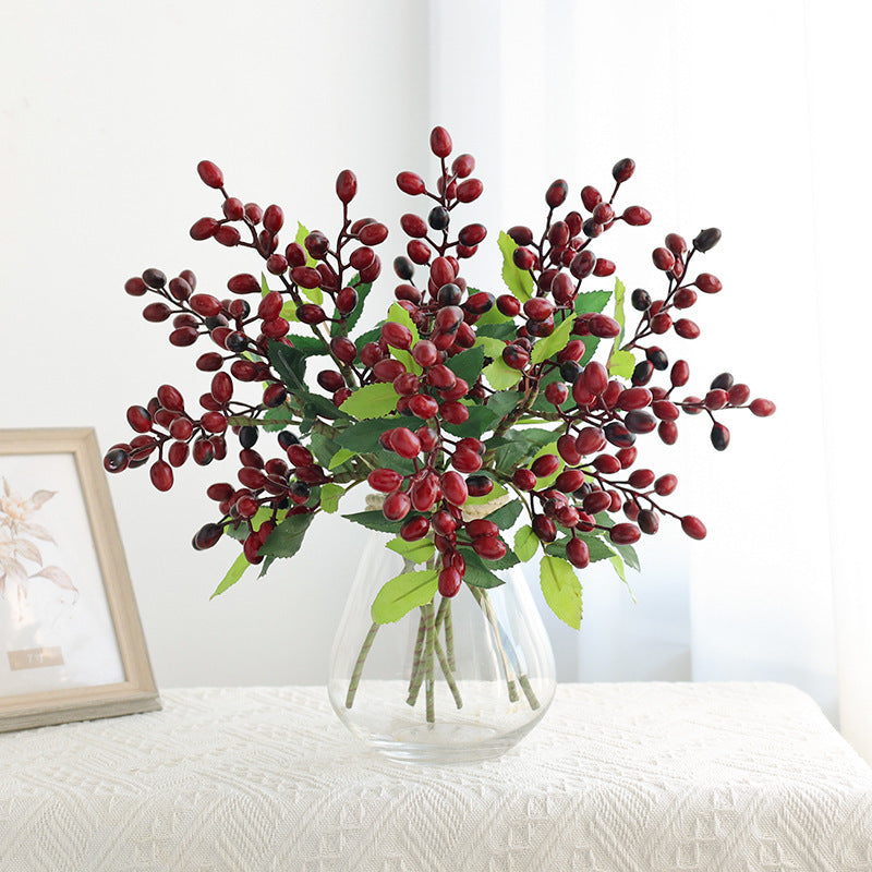 Faux Olive Branch Stems with Berries, Set of 5, 14" Tall, Realistic Artificial Greenery for Vase, Wedding Bouquets & Home Decor