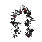 Black Rose Garland, 79-Inch Faux Floral Vine, Gothic Artificial Flowers for Halloween Decor, Spooky Mantle, Wedding Arch, Event Styling