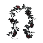 Black Rose Garland, 79-Inch Faux Floral Vine, Gothic Artificial Flowers for Halloween Decor, Spooky Mantle, Wedding Arch, Event Styling