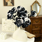 Black and White Faux Roses 15" (37cm) - Realistic Artificial Flowers for Home Decor, Weddings, Events, and Floral Arrangements