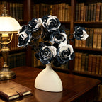 Black and White Faux Roses 15" (37cm) - Realistic Artificial Flowers for Home Decor, Weddings, Events, and Floral Arrangements