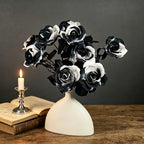 Black and White Faux Roses 15" (37cm) - Realistic Artificial Flowers for Home Decor, Weddings, Events, and Floral Arrangements