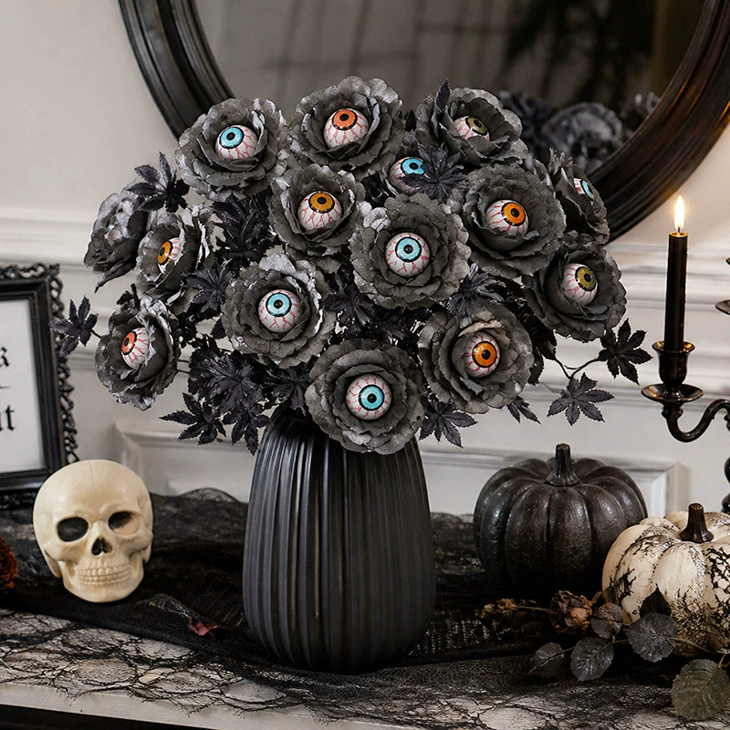 Spooky Eyeball Floral Stem, 20-Inch Tall Artificial Flower Pick, Gothic Halloween Decor for Vases, Macabre Wreaths & Dark Floral Arrangements