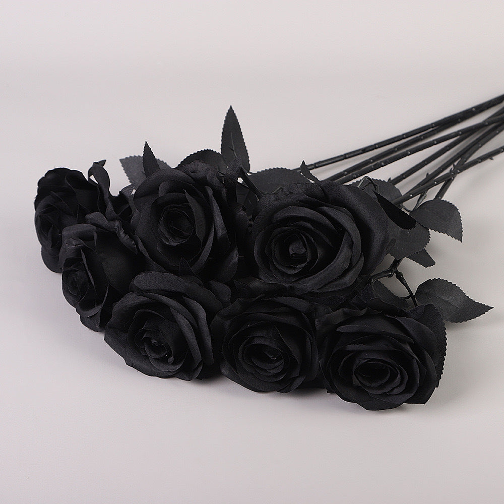 Artificial Black Rose, 20-Inch Long Stem Silk Flower with Large 4" Head, Realistic Gothic Decor for Halloween Parties, Moody Bouquets & Home Vases