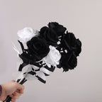 Artificial Black Rose, 20-Inch Long Stem Silk Flower with Large 4" Head, Realistic Gothic Decor for Halloween Parties, Moody Bouquets & Home Vases