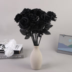Artificial Black Rose, 20-Inch Long Stem Silk Flower with Large 4" Head, Realistic Gothic Decor for Halloween Parties, Moody Bouquets & Home Vases