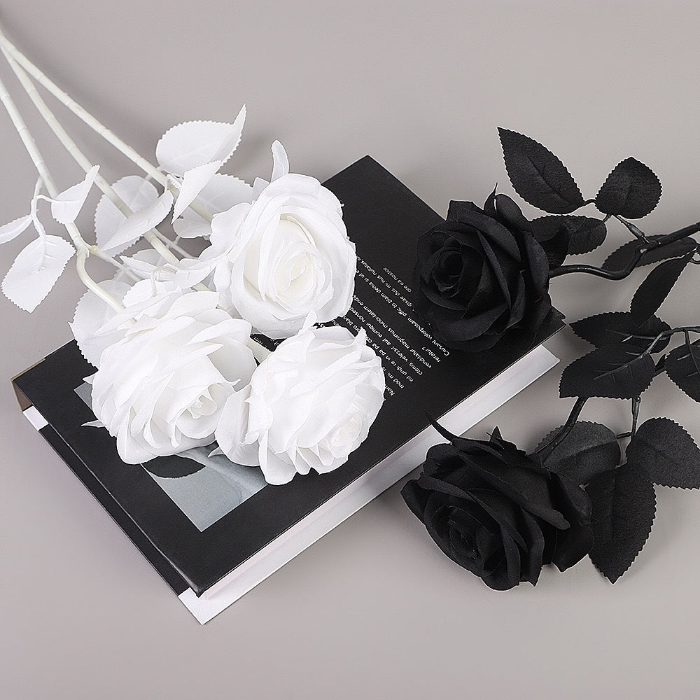 Artificial Black Rose, 20-Inch Long Stem Silk Flower with Large 4" Head, Realistic Gothic Decor for Halloween Parties, Moody Bouquets & Home Vases
