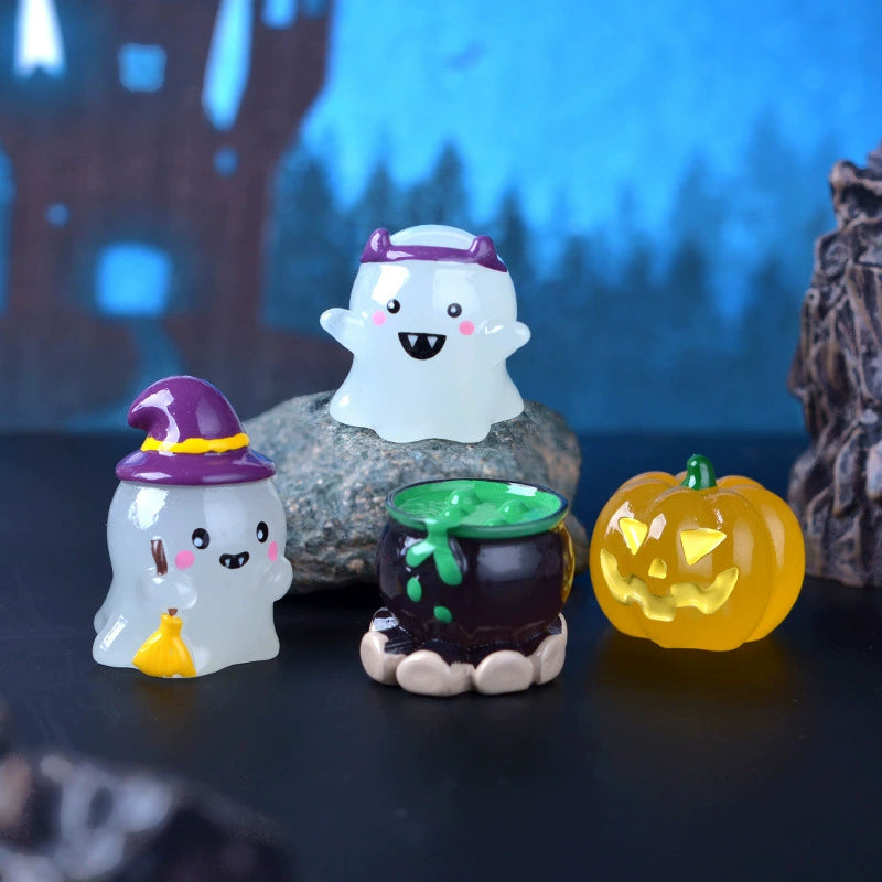 Halloween Glow-in-the-Dark Ghost Pumpkin Resin Decor, 6 Styles, Perfect for Home Decor, Party, and Seasonal Displays