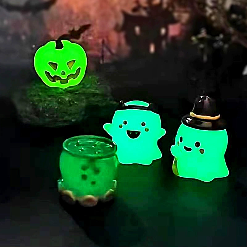 Halloween Glow-in-the-Dark Ghost Pumpkin Resin Decor, 6 Styles, Perfect for Home Decor, Party, and Seasonal Displays