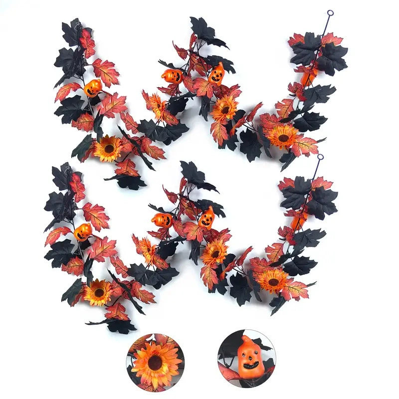 Halloween Garland 79", Set of 2 Faux Pumpkin & Maple Leaf Vine, Realistic Autumn Decor for Mantel, Doorway, Party & Seasonal Displays