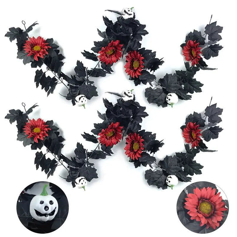 Halloween Garland 79", Set of 2 Faux Pumpkin & Maple Leaf Vine, Realistic Autumn Decor for Mantel, Doorway, Party & Seasonal Displays