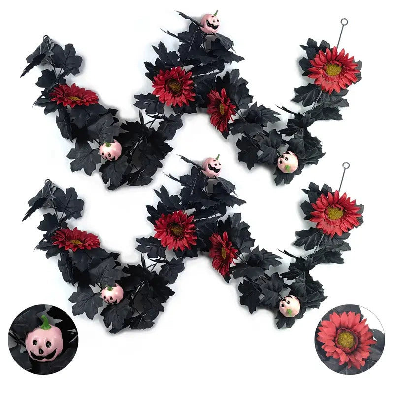 Halloween Garland 79", Set of 2 Faux Pumpkin & Maple Leaf Vine, Realistic Autumn Decor for Mantel, Doorway, Party & Seasonal Displays