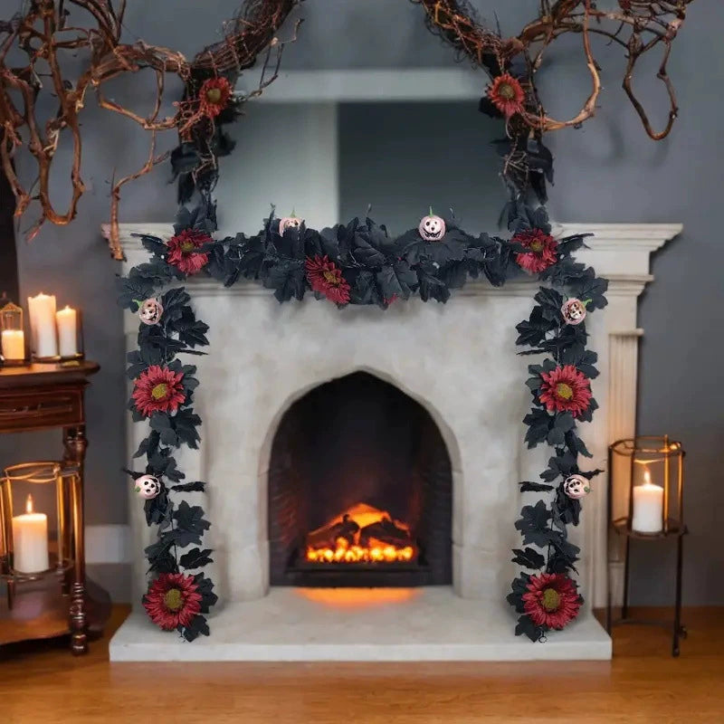 Halloween Garland 79", Set of 2 Faux Pumpkin & Maple Leaf Vine, Realistic Autumn Decor for Mantel, Doorway, Party & Seasonal Displays