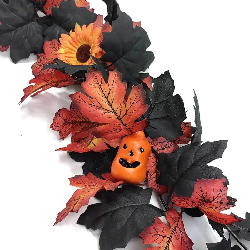 Halloween Garland 79", Set of 2 Faux Pumpkin & Maple Leaf Vine, Realistic Autumn Decor for Mantel, Doorway, Party & Seasonal Displays