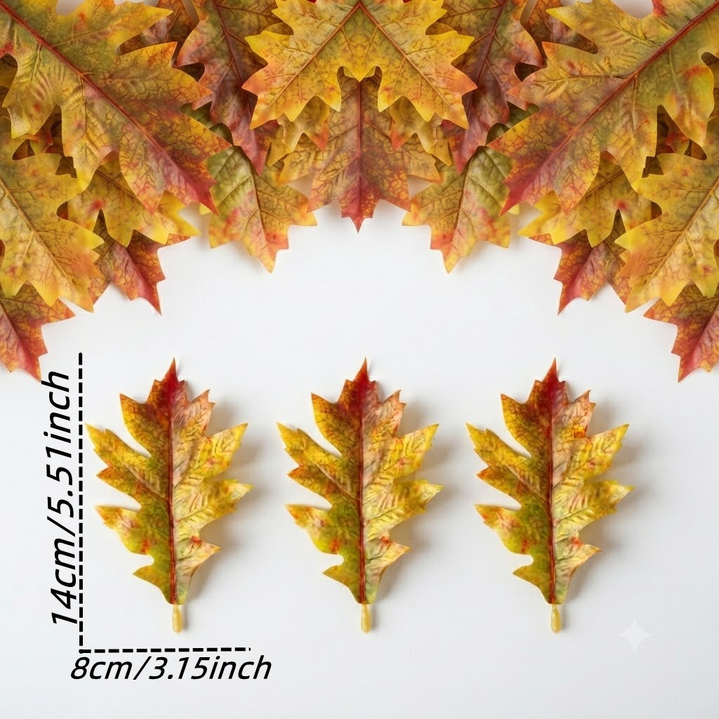 Realistic Faux Oak Leaves Stem - 11.5cm (4.5") & 14cm (5.5") - Perfect for Vases, Home Decor, Weddings, and Events