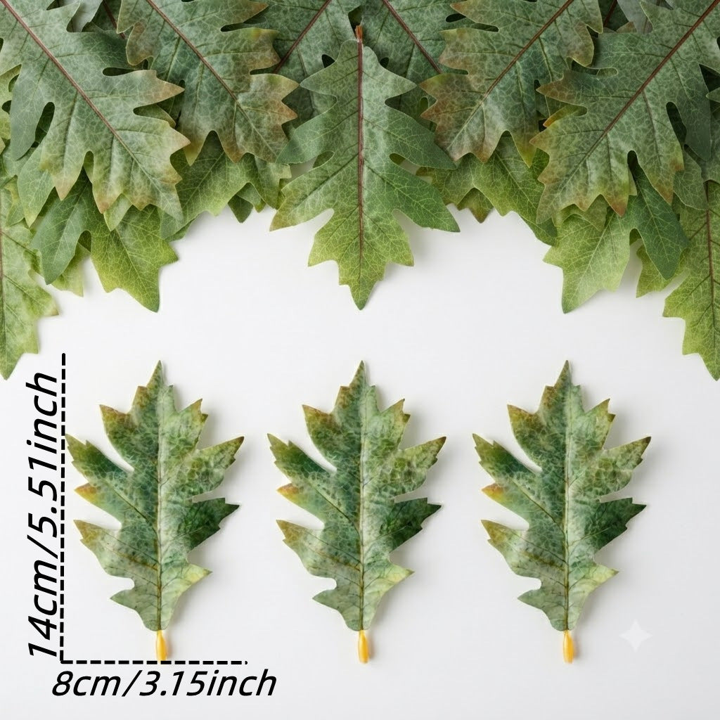 Realistic Faux Oak Leaves Stem - 11.5cm (4.5") & 14cm (5.5") - Perfect for Vases, Home Decor, Weddings, and Events