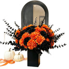 Black Eucalyptus & Orange Hydrangea Stems, 5 Pcs Set, Realistic Faux Florals for Moody Halloween Decor, Gothic Wedding & Vase Arrangements