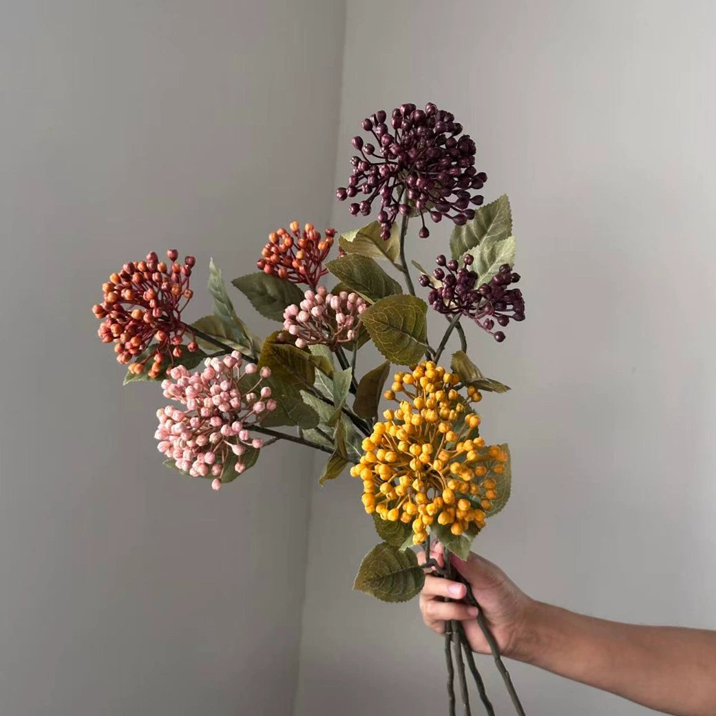 Autumn Hydrangea & Berry Artificial Stem, 21", Large Realistic Faux Flower Spray for Vase Filler, Home Decor, Wedding Bouquets & Arrangements