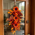 Autumn Teardrop Swag, 22" Realistic Fall Decoration with Faux Maple Leaves, Pumpkins & Pinecones, Rustic Hanging Decor for Front Door, Thanksgiving, Halloween
